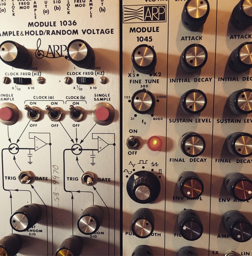 A close-up of David Baron's ARP 2500 synth in his Hudson Valley studio