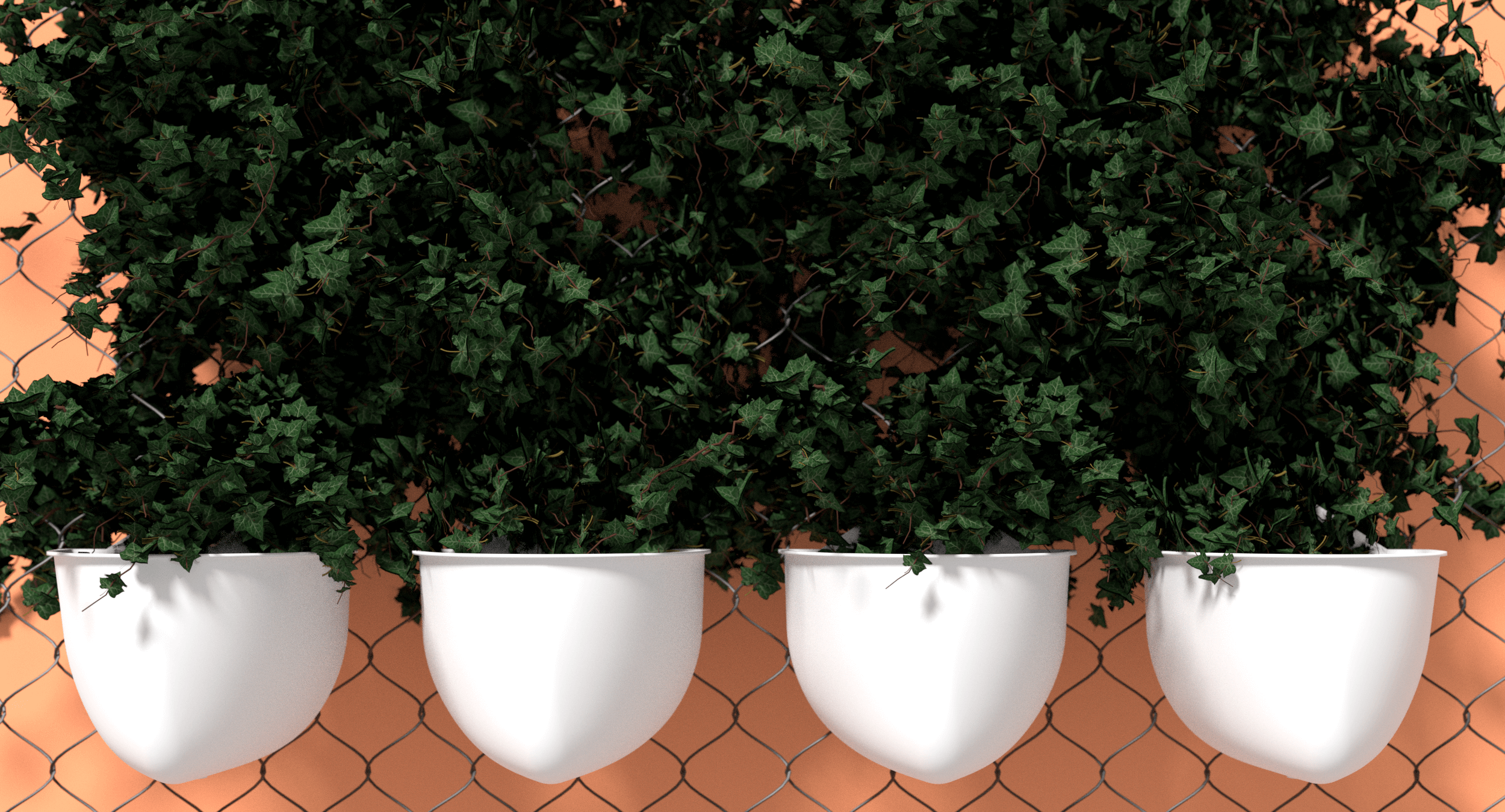 Several Plant Seads planters fit into a chain-link fence