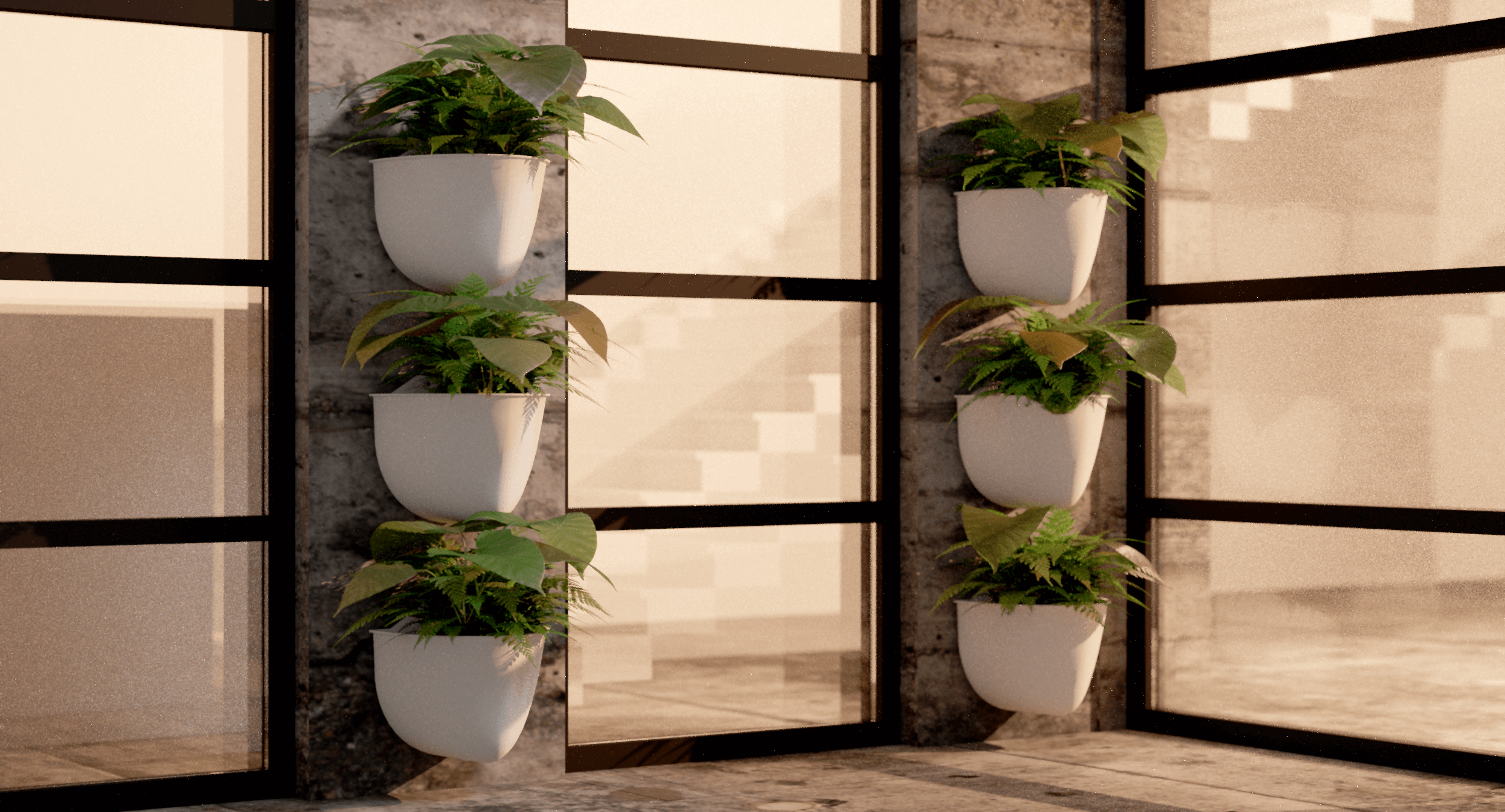 Several Plant Seads planters stacked vertically near windows