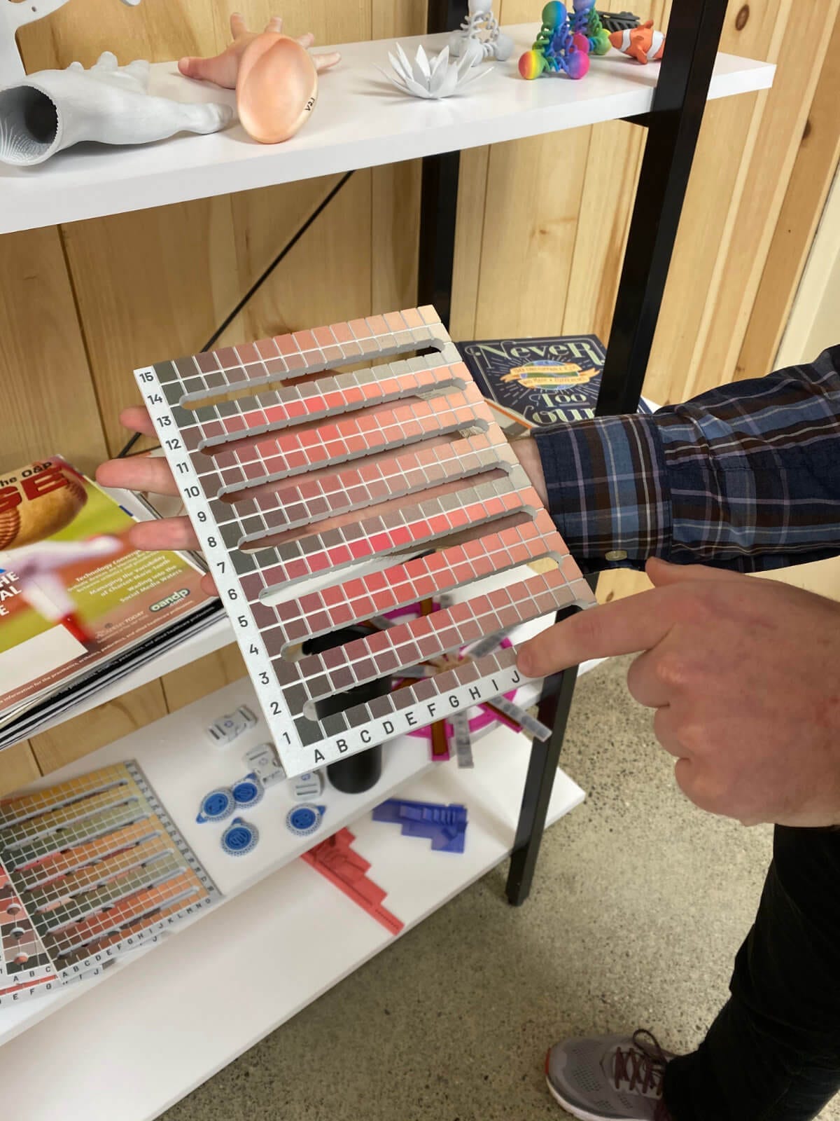 A chart for matching skin tones for medical prosthetics at the Unlimited Tomorrow office in Rhinebeck NY