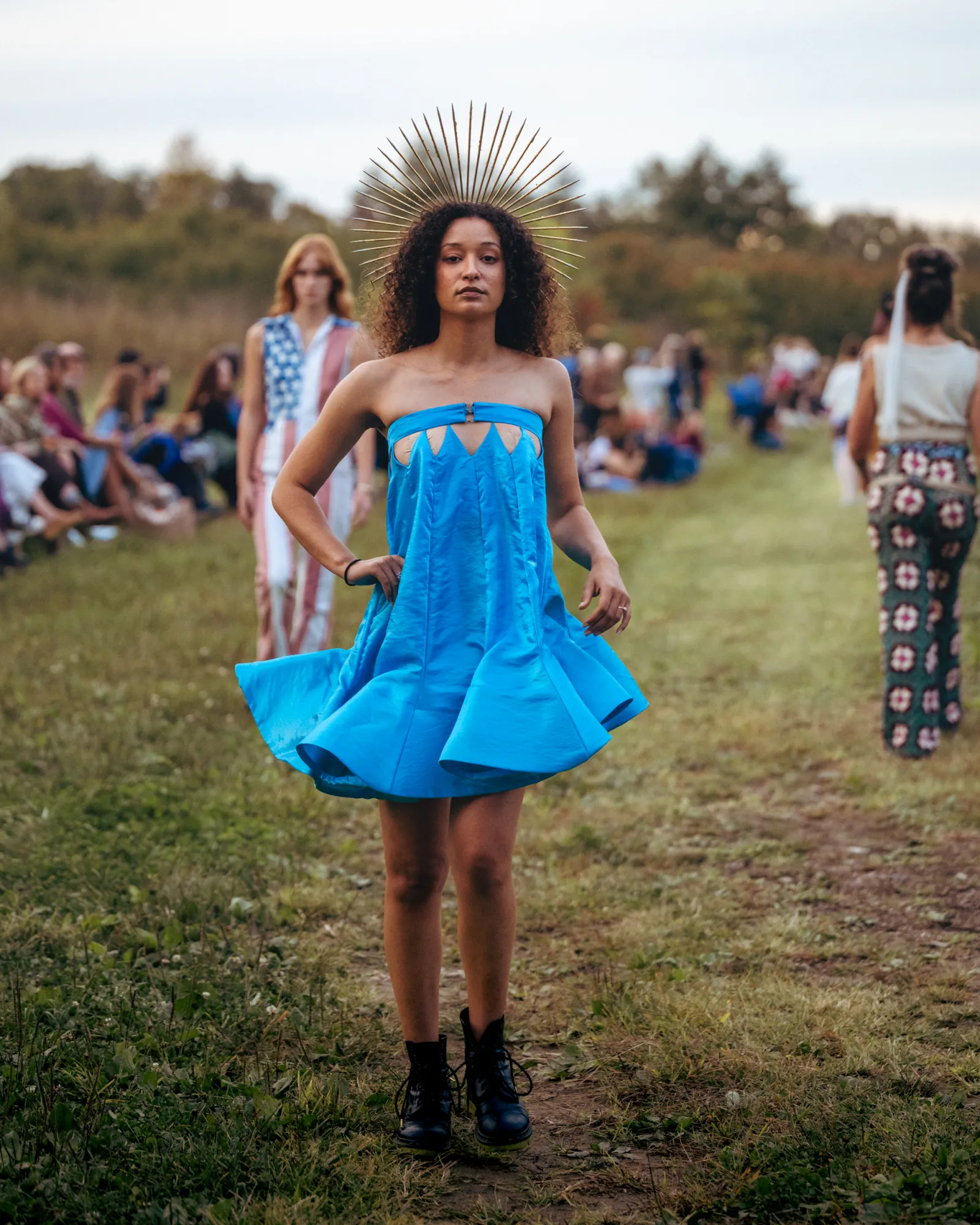 A model wearing a sustainable Hudson Valley design at Hudson Valley Sustainable Fashion Week