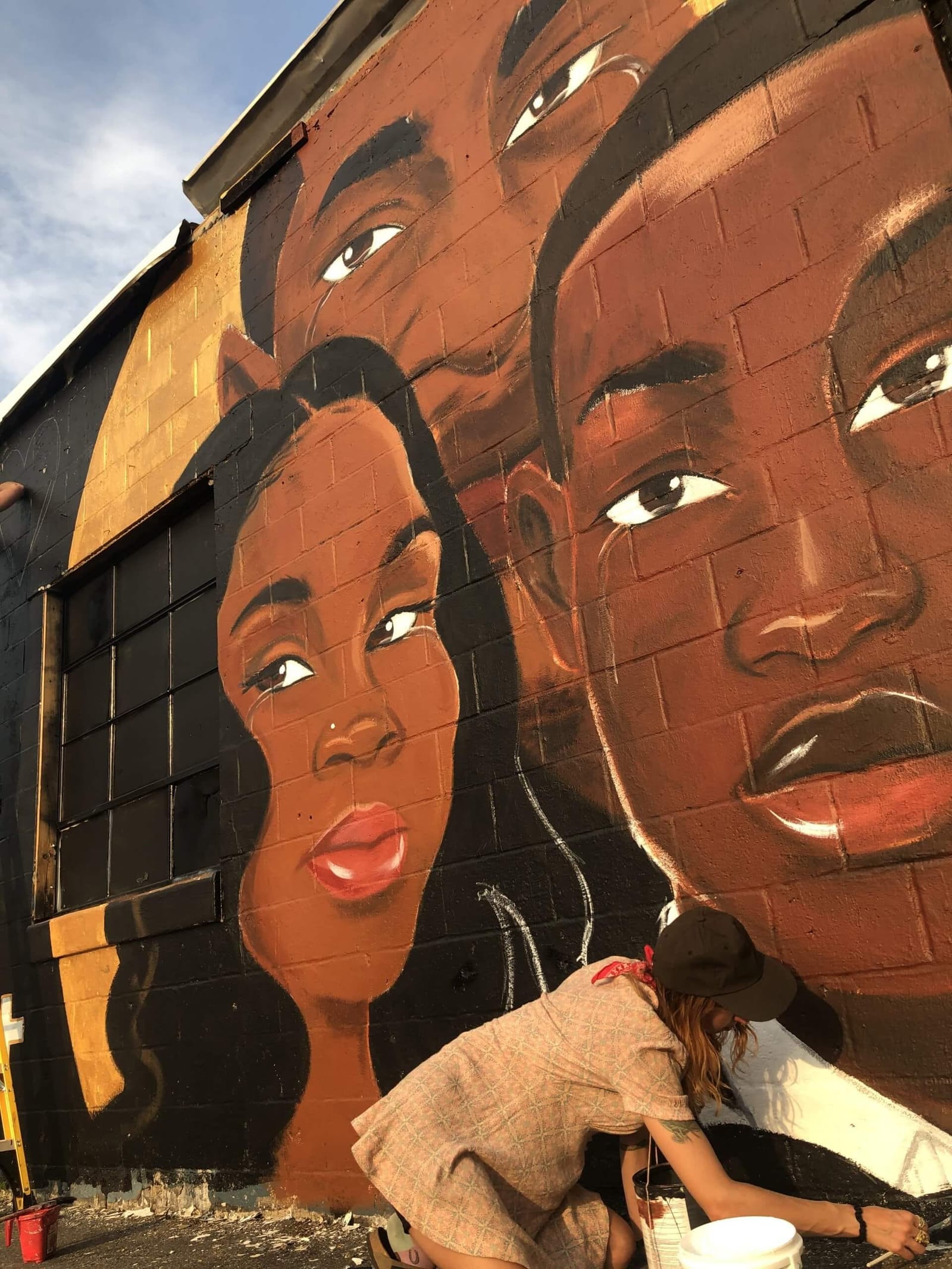 A close-up of painting the Black Lives Matter mural in Kingston NY