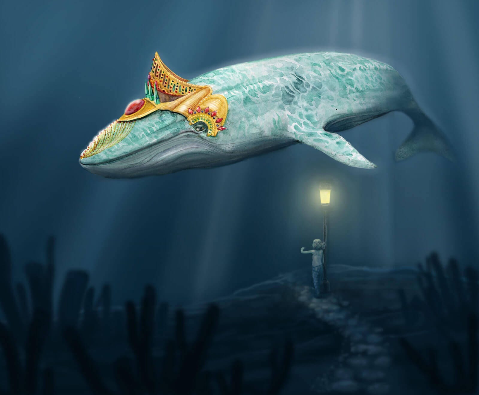 A painting of a whale by Hudson Valley-based illustrator Julia Green