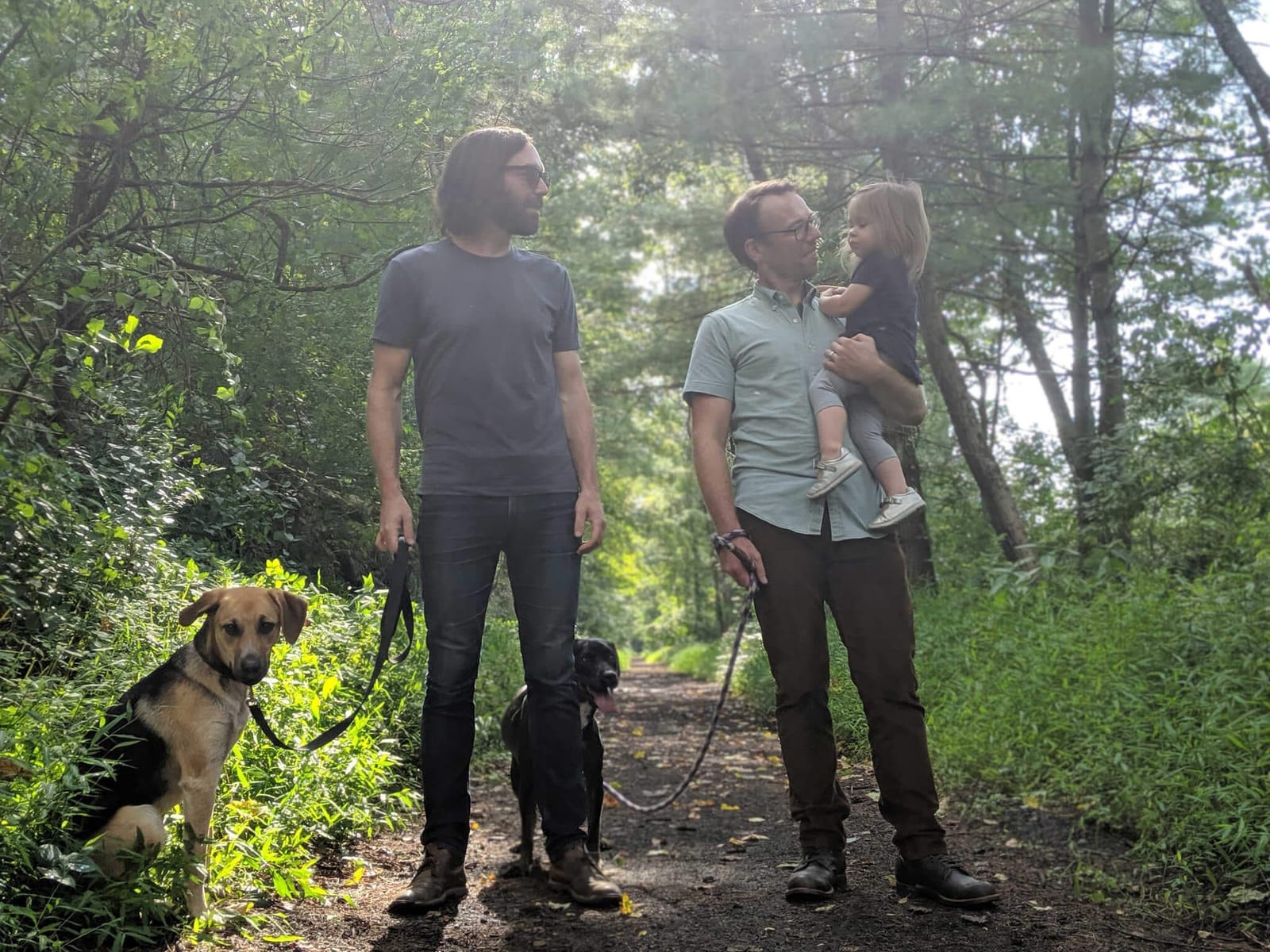 Matt Pond and bandmate Chris Hansen on a walk in the woods.