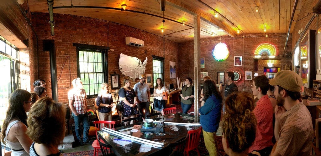 An AIGA Upstate “Connect with Creatives” event that Shauna Keating organized at Lite Brite Neon in Kingston.